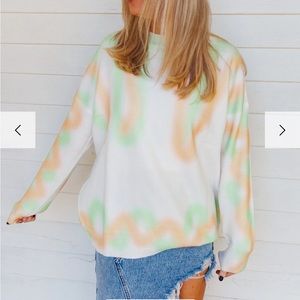 SHOPTRIPLETHREADS ORANGE AND GREEN SPRAY PAINT SWEATER